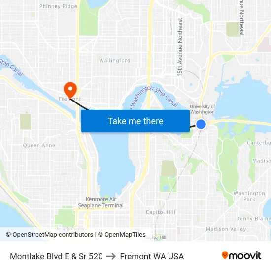 Montlake Blvd E & Sr 520 to Fremont WA USA map