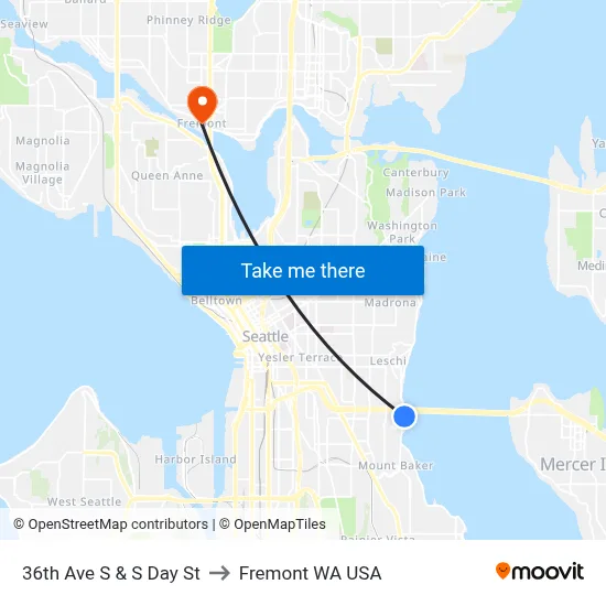 36th Ave S & S Day St to Fremont WA USA map