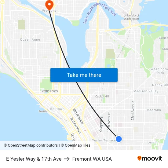 E Yesler Way & 17th Ave to Fremont WA USA map