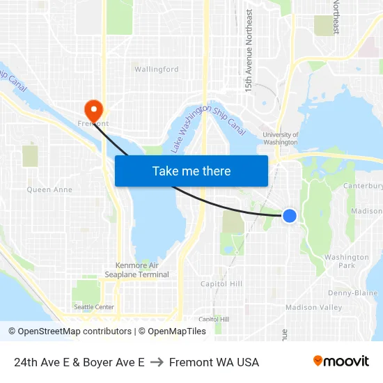 24th Ave E & Boyer Ave E to Fremont WA USA map