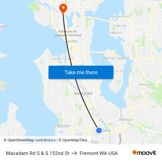 Macadam Rd S & S 152nd St to Fremont WA USA map