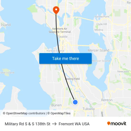 Military Rd S & S 138th St to Fremont WA USA map