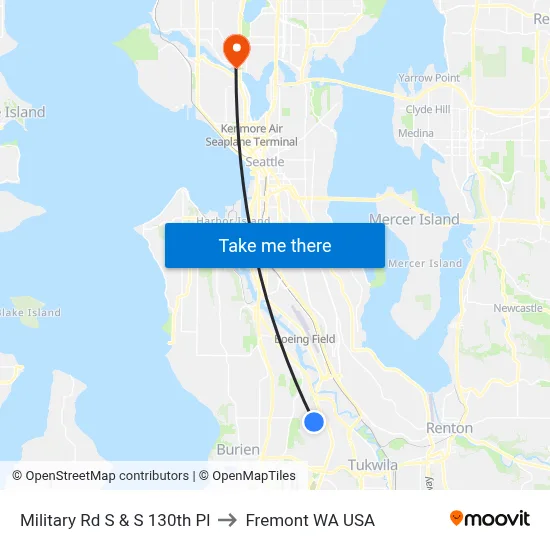 Military Rd S & S 130th Pl to Fremont WA USA map