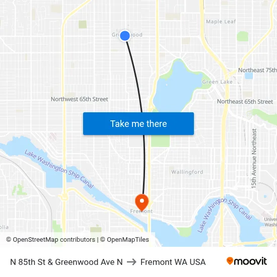 N 85th St & Greenwood Ave N to Fremont WA USA map
