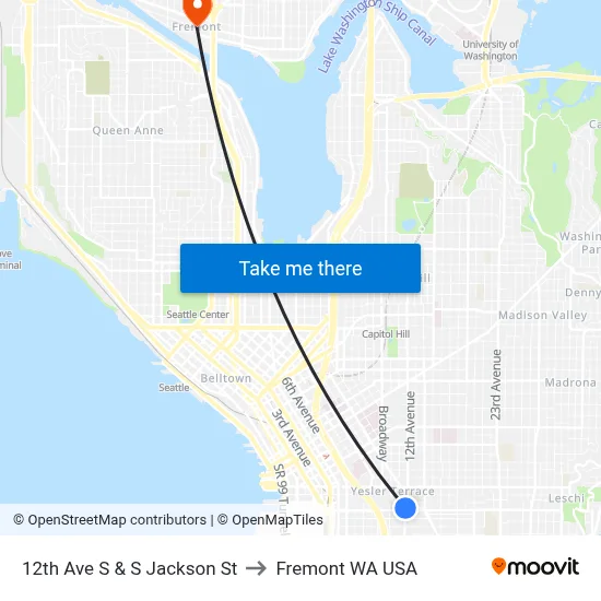 12th Ave S & S Jackson St to Fremont WA USA map