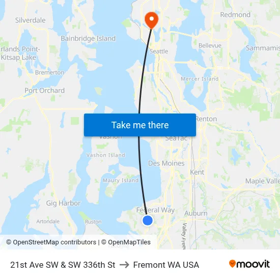 21st Ave SW & SW 336th St to Fremont WA USA map