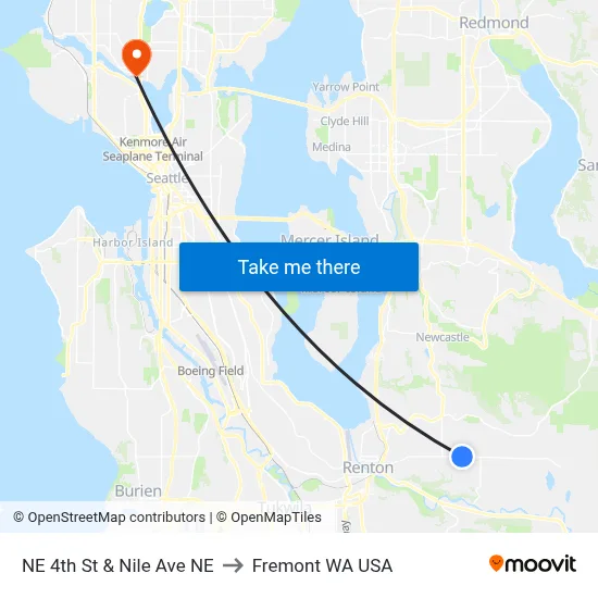 NE 4th St & Nile Ave NE to Fremont WA USA map