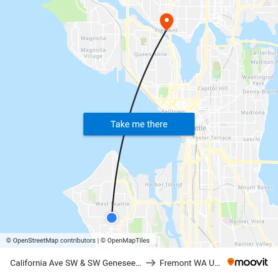 California Ave SW & SW Genesee St to Fremont WA USA map