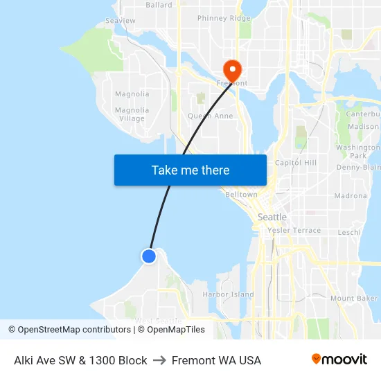 Alki Ave SW & 1300 Block to Fremont WA USA map