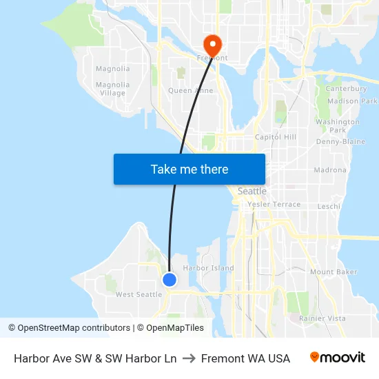 Harbor Ave SW & SW Harbor Ln to Fremont WA USA map