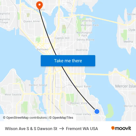 Wilson Ave S & S Dawson St to Fremont WA USA map