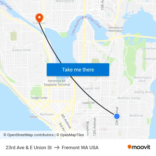 23rd Ave & E Union St to Fremont WA USA map