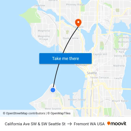 California Ave SW & SW Seattle St to Fremont WA USA map