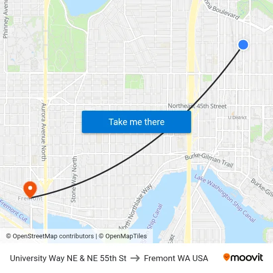 University Way NE & NE 55th St to Fremont WA USA map