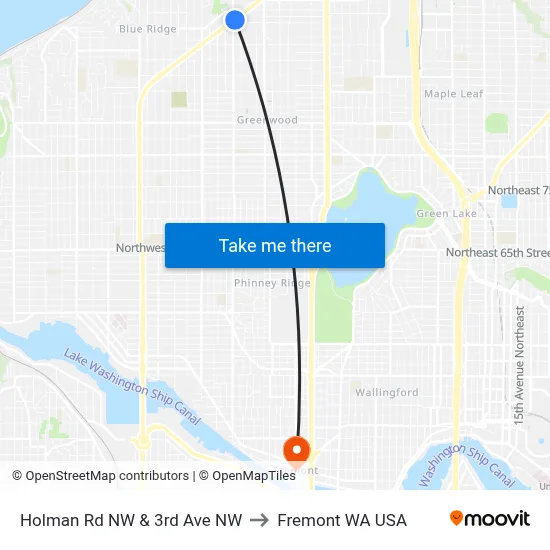 Holman Rd NW & 3rd Ave NW to Fremont WA USA map