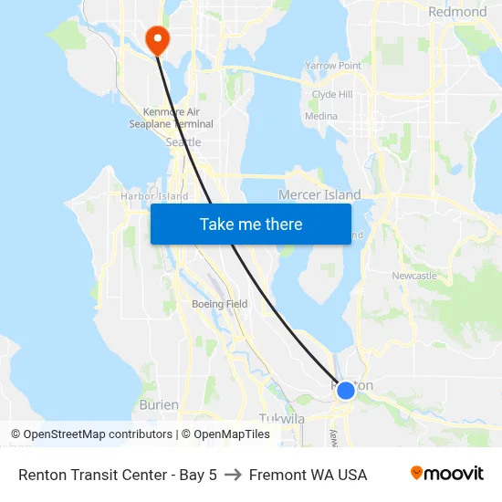 Renton Transit Center - Bay 5 to Fremont WA USA map