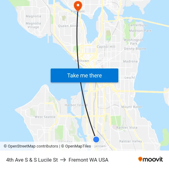 4th Ave S & S Lucile St to Fremont WA USA map