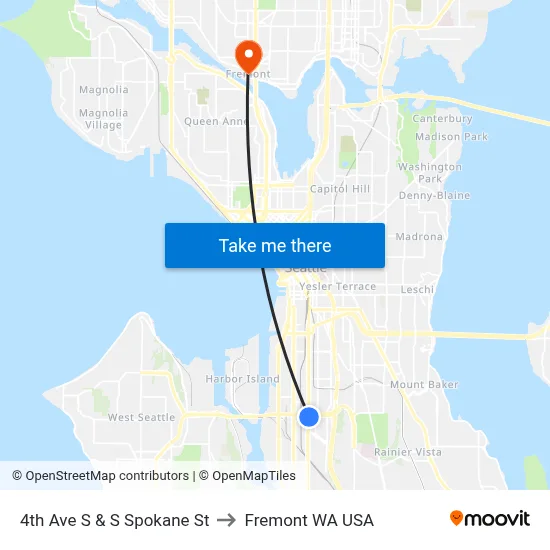 4th Ave S & S Spokane St to Fremont WA USA map