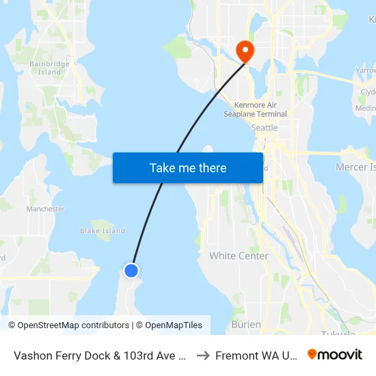 Vashon Ferry Dock & 103rd Ave SW to Fremont WA USA map