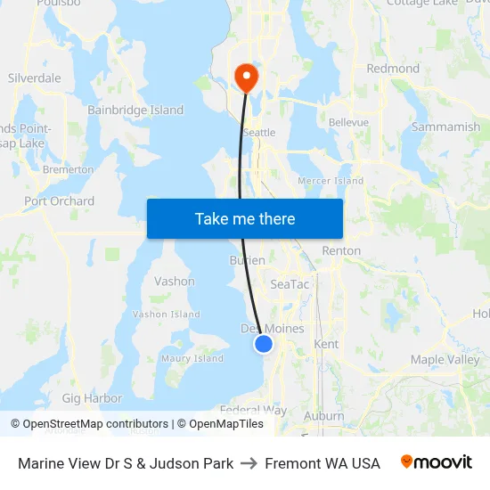 Marine View Dr S & Judson Park to Fremont WA USA map