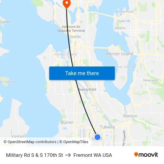 Military Rd S & S 170th St to Fremont WA USA map