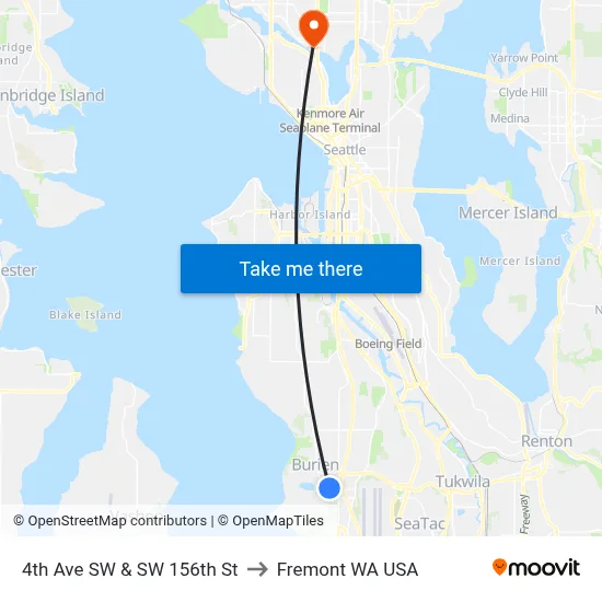 4th Ave SW & SW 156th St to Fremont WA USA map