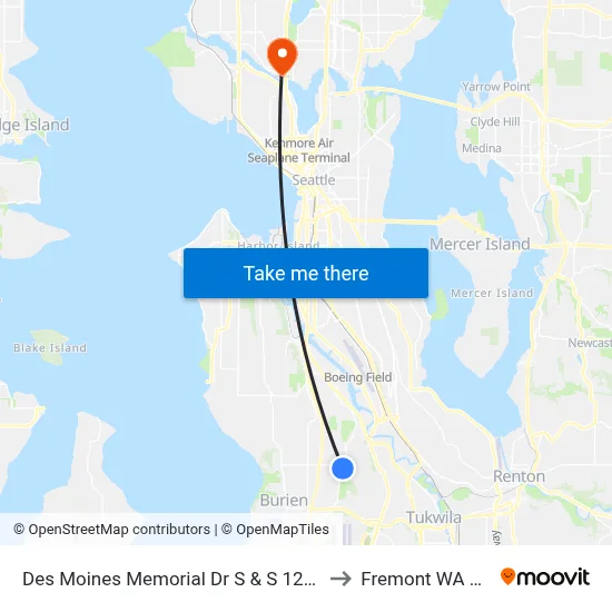 Des Moines Memorial Dr S & S 128th St to Fremont WA USA map