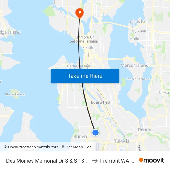 Des Moines Memorial Dr S & S 138th St to Fremont WA USA map