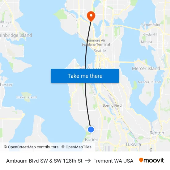 Ambaum Blvd SW & SW 128th St to Fremont WA USA map
