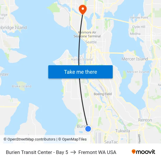 Burien Transit Center - Bay 5 to Fremont WA USA map