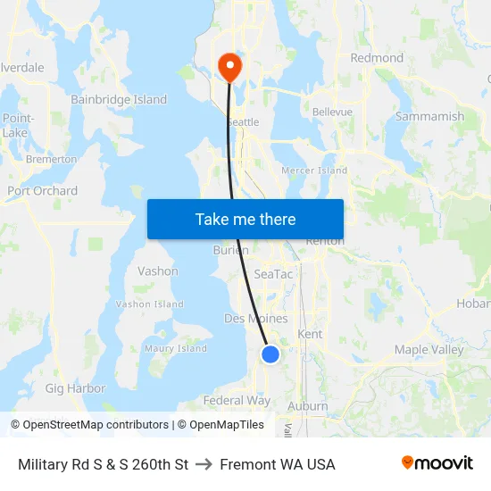 Military Rd S & S 260th St to Fremont WA USA map
