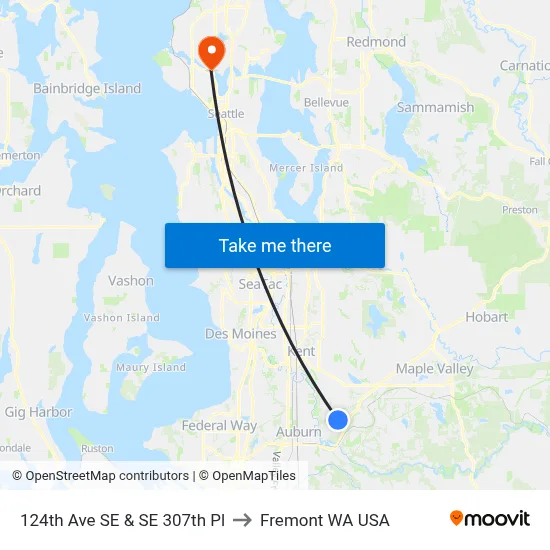 124th Ave SE & SE 307th Pl to Fremont WA USA map