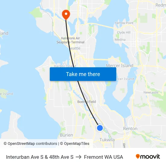 Interurban Ave S & 48th Ave S to Fremont WA USA map