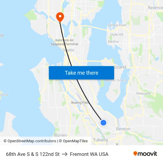 68th Ave S & S 122nd St to Fremont WA USA map