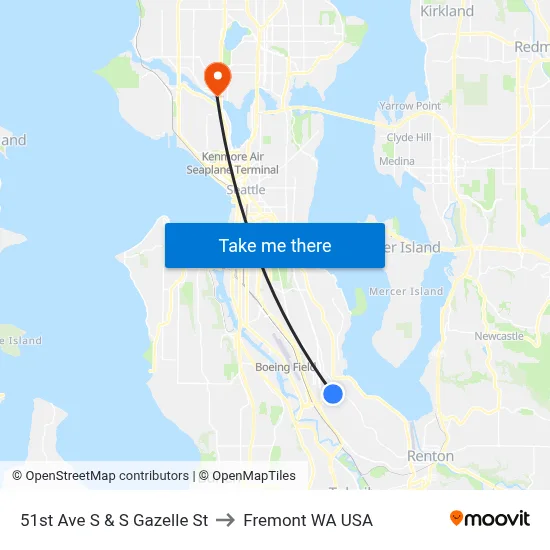 51st Ave S & S Gazelle St to Fremont WA USA map