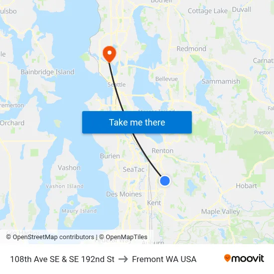 108th Ave SE & SE 192nd St to Fremont WA USA map