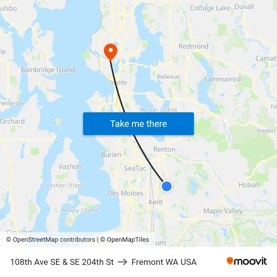 108th Ave SE & SE 204th St to Fremont WA USA map