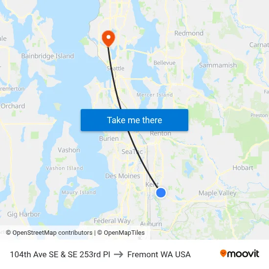 104th Ave SE & SE 253rd Pl to Fremont WA USA map
