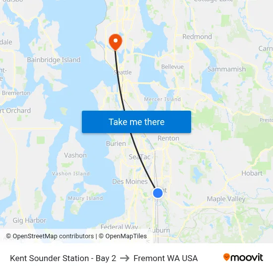 Kent Sounder Station - Bay 2 to Fremont WA USA map