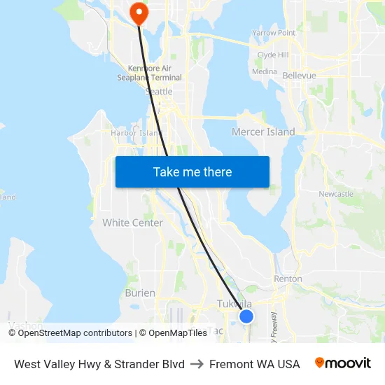 West Valley Hwy & Strander Blvd to Fremont WA USA map
