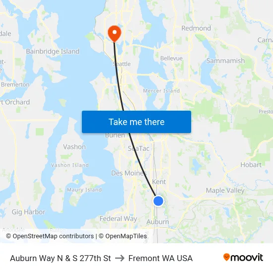 Auburn Way N & S 277th St to Fremont WA USA map