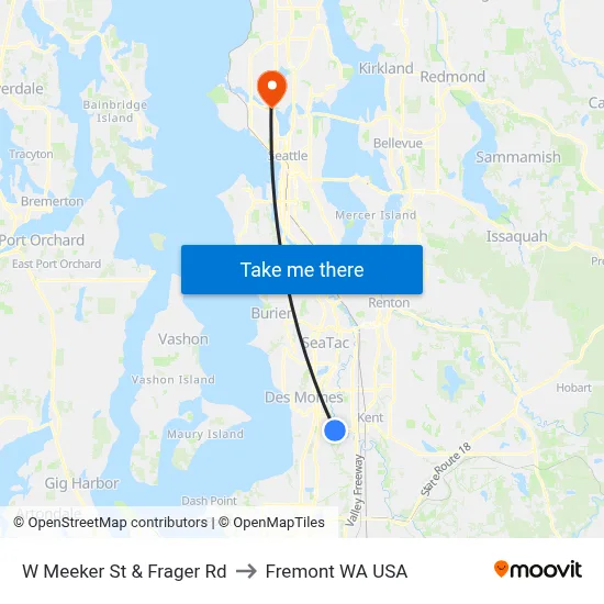 W Meeker St & Frager Rd to Fremont WA USA map