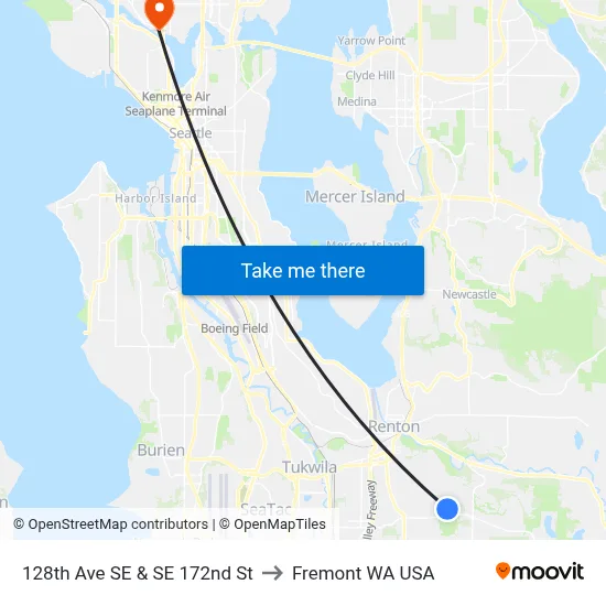 128th Ave SE & SE 172nd St to Fremont WA USA map