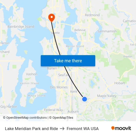 Lake Meridian Park and Ride to Fremont WA USA map