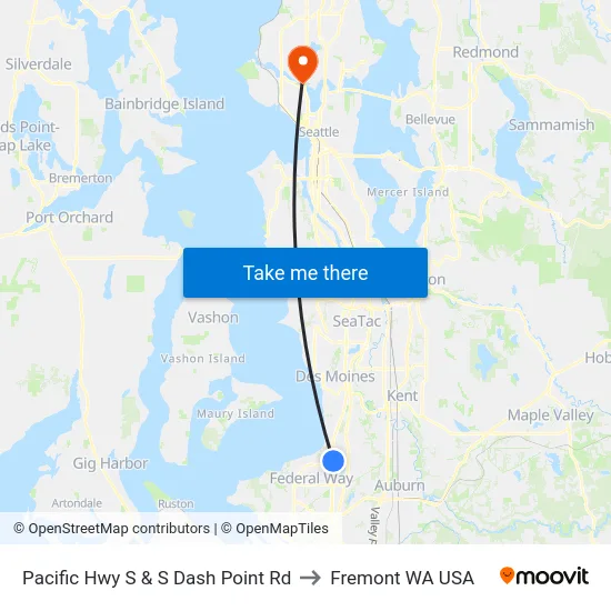 Pacific Hwy S & S Dash Point Rd to Fremont WA USA map