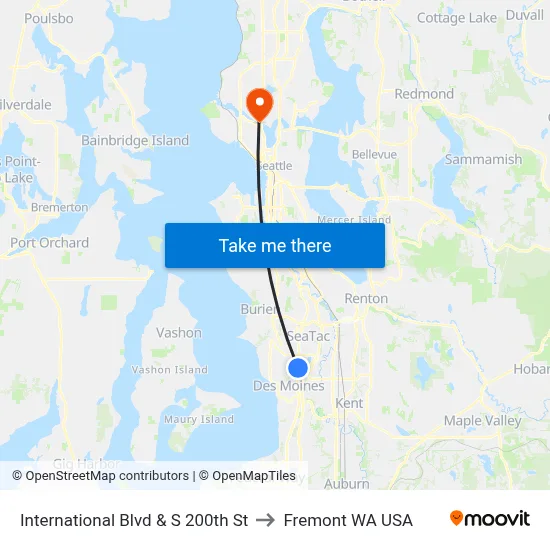International Blvd & S 200th St to Fremont WA USA map