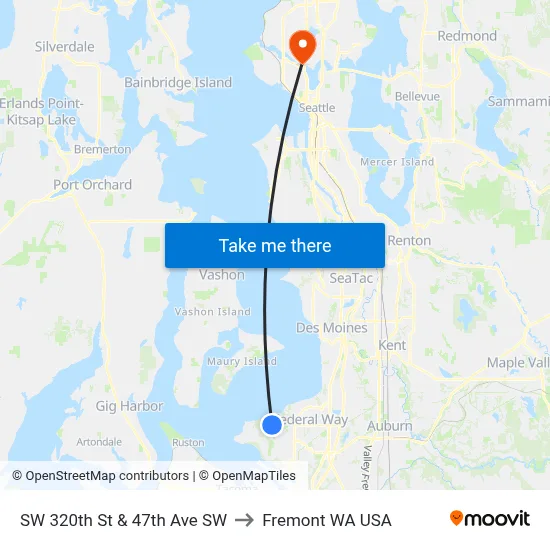 SW 320th St & 47th Ave SW to Fremont WA USA map