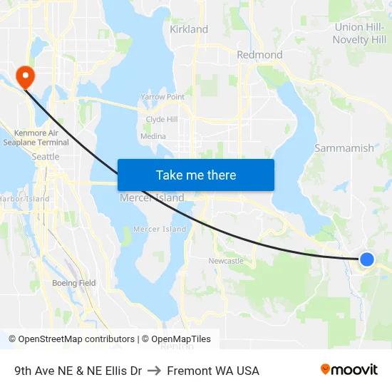 9th Ave NE & NE Ellis Dr to Fremont WA USA map