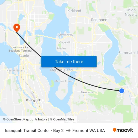 Issaquah Transit Center - Bay 2 to Fremont WA USA map