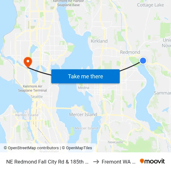 NE Redmond Fall City Rd & 185th Ave NE to Fremont WA USA map